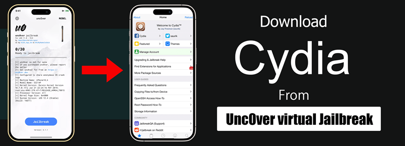 Download Cydia from Unc0ver virtual Jailbreak
